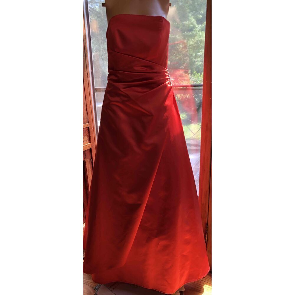 Davids Bridal orange Strapless  Gown Ruched Waistline Womens Formal Dress Size 6
